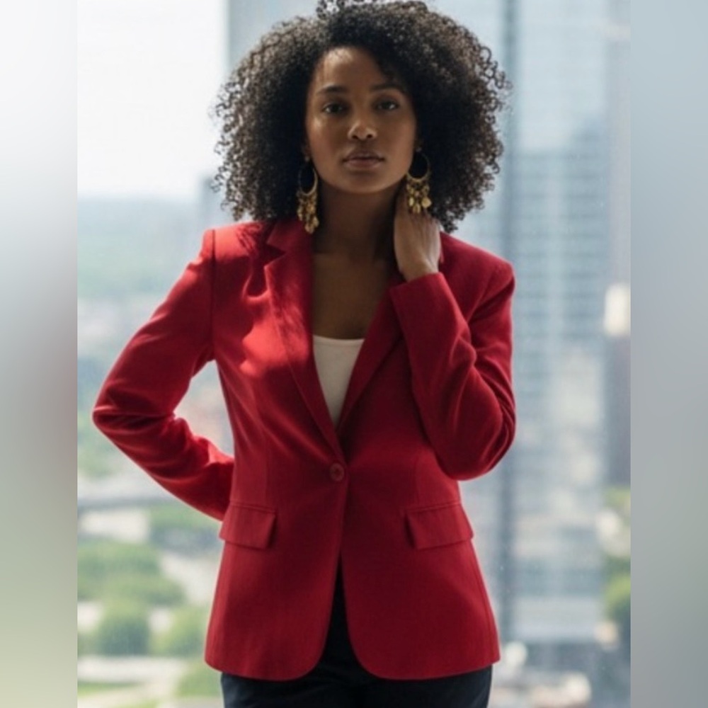 The Limited One Button Career Blazer in Vibrant Red - Picture 1 of 5